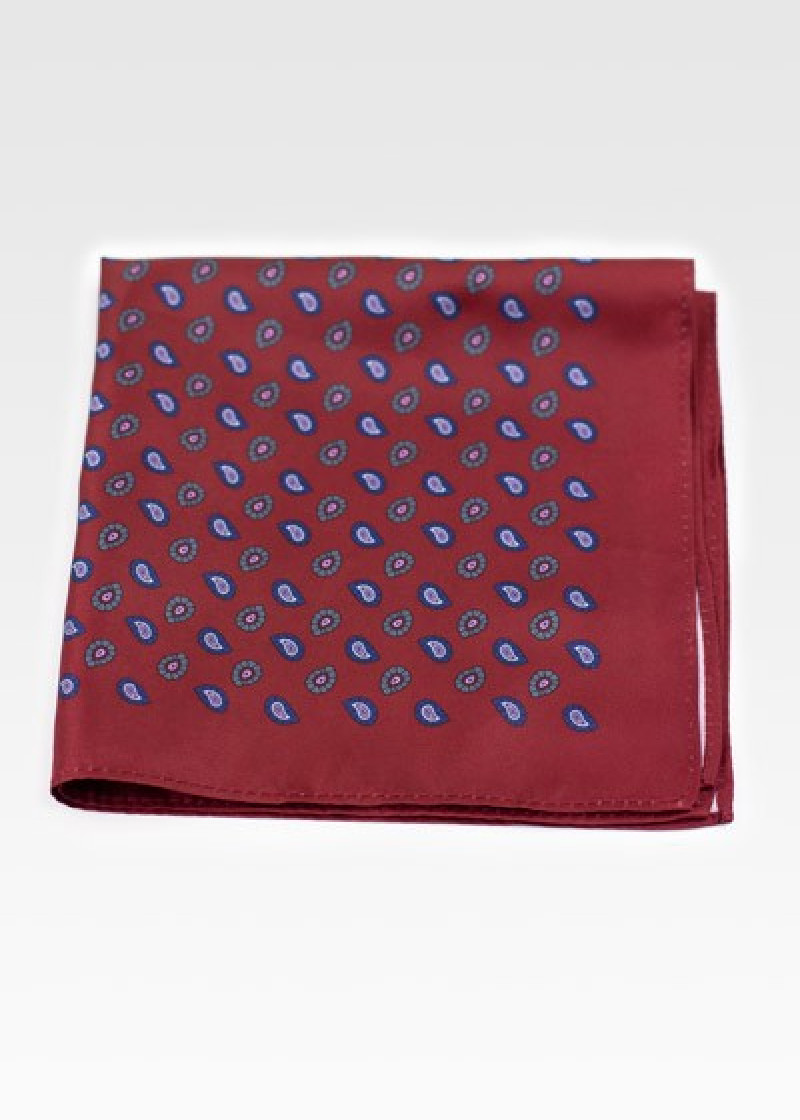 Zakdoekje klein paisley patroon bordeaux rood