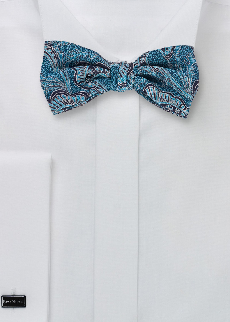 Zijden Herenstrik Paisley Motief Asfalt Blauw