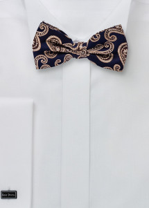 Zijden strik paisley patroon donkerblauw oker