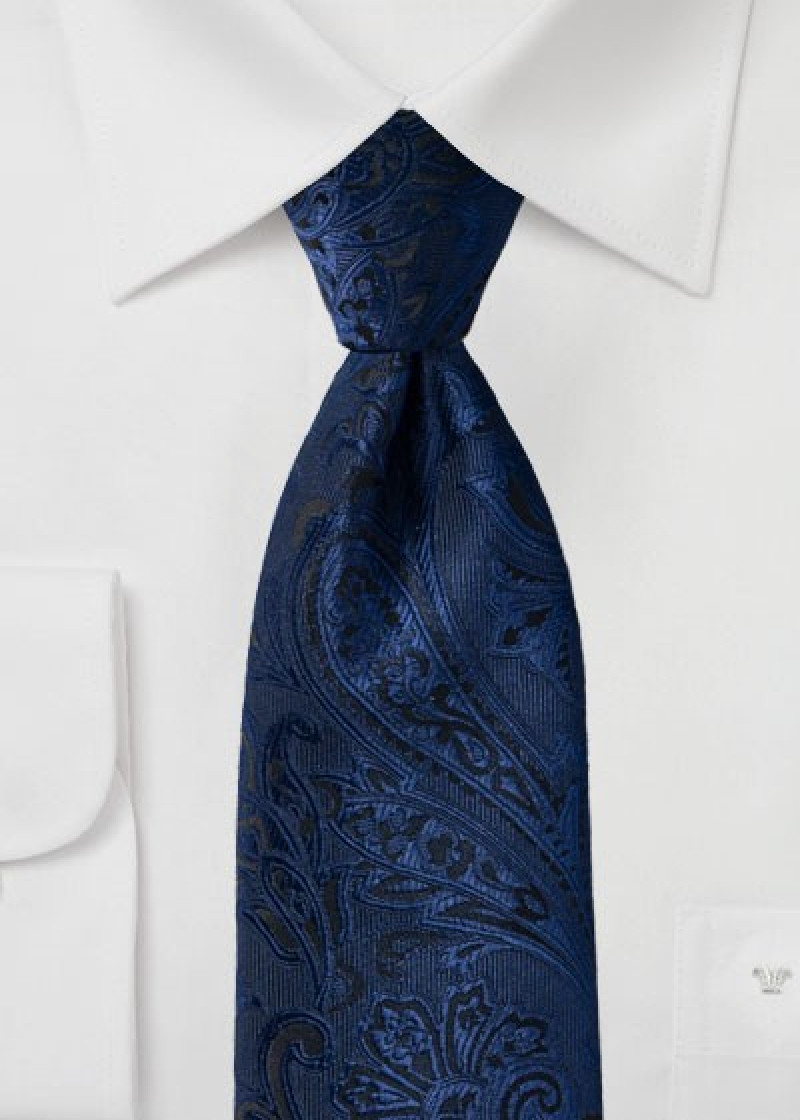 Stropdas elegant paisley motief middernachtblauw