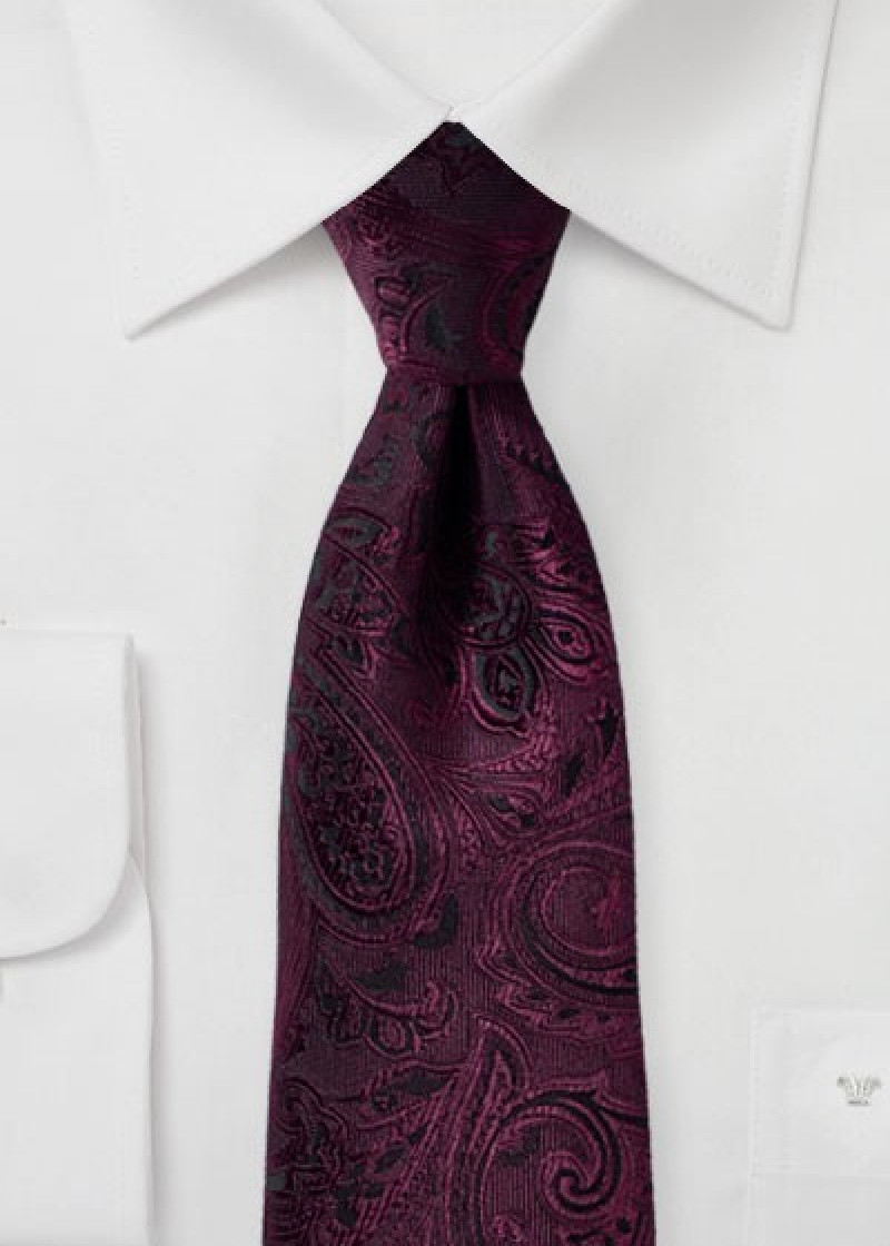 Stropdas elegant paisley motief wijn rood zwart
