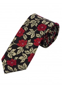 Extra smalle stropdas met bloemmotief zwart