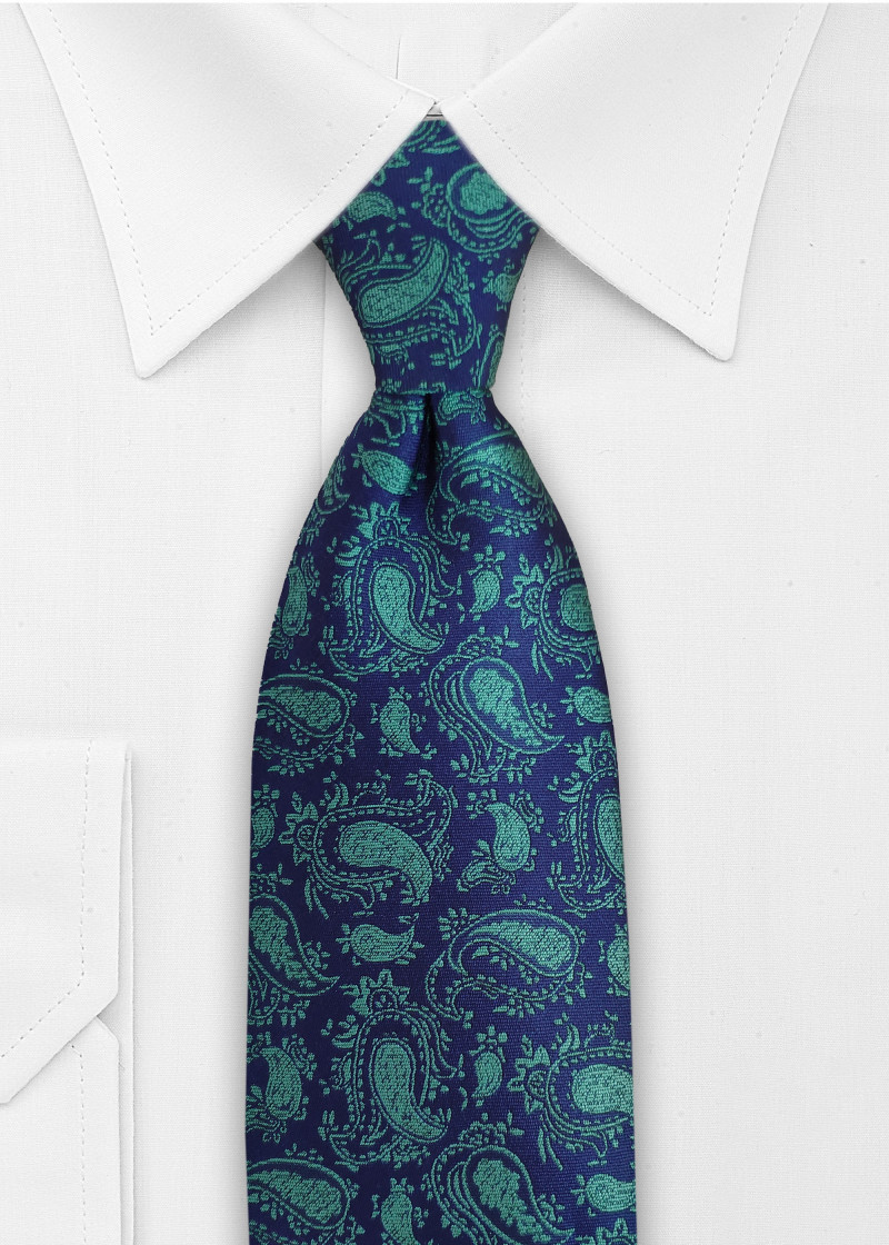 Stropdas aqua koningblauw Paisleymotief