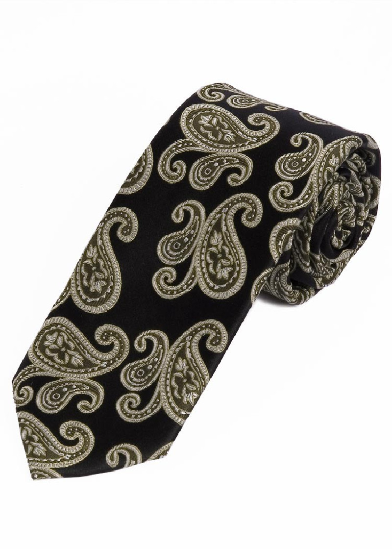 Stropdas Paisley Motief Asfalt Zwart Zandkleurig