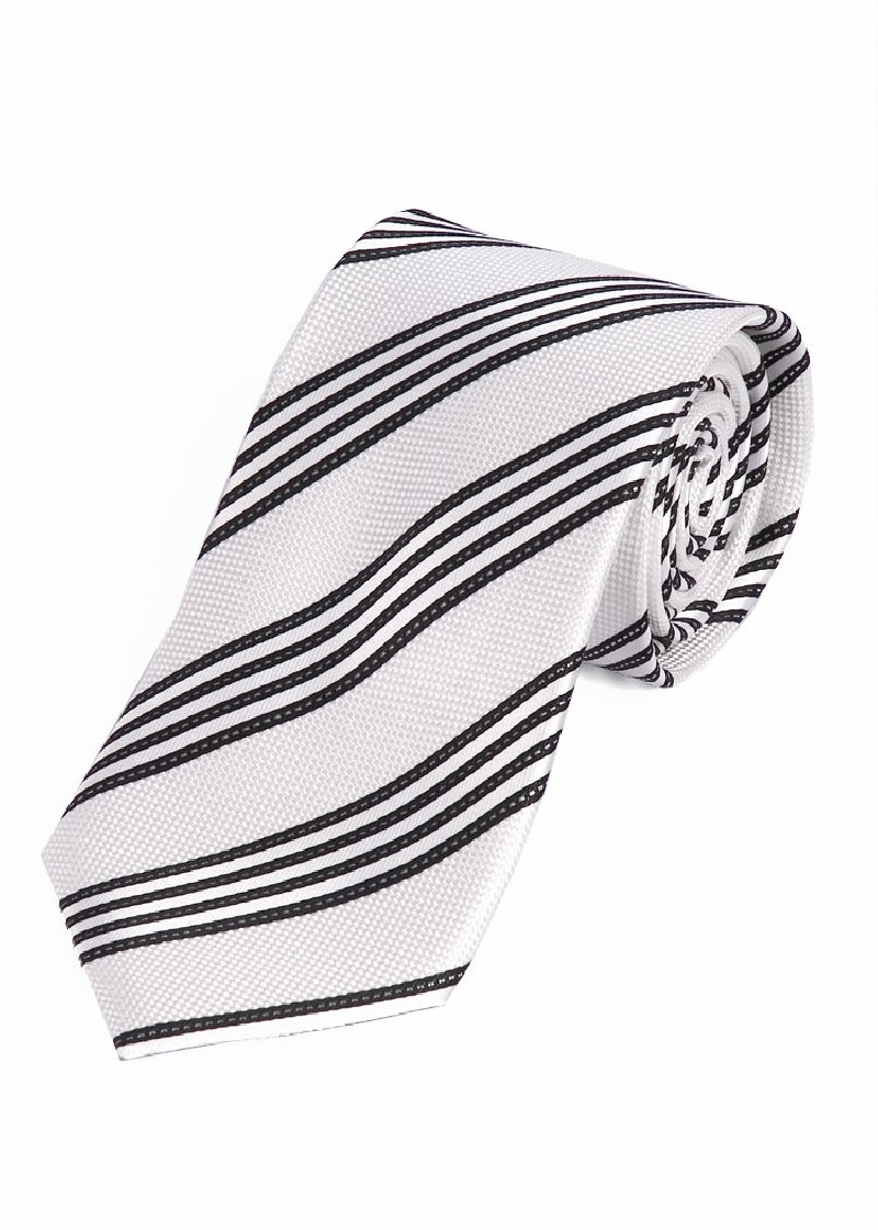 Stripe Mens Tie Pearl White Night Black