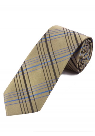 Krawatte elegantes Linienkaro sandfarben himmelblau
