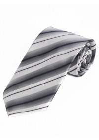 Modische XXL-Krawatte gestreift nachtschwarz perlweiß silber