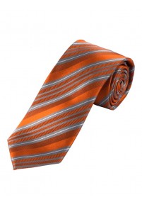 Modische XXL Krawatte gestreift orange silbergrau weiß