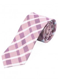 Lange geruite zakelijke stropdas Roze Wit
