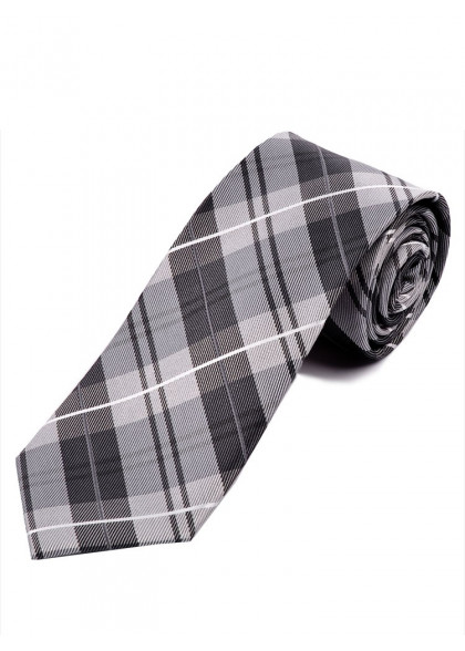 Lange Karomuster-Krawatte schwarz silbergrau