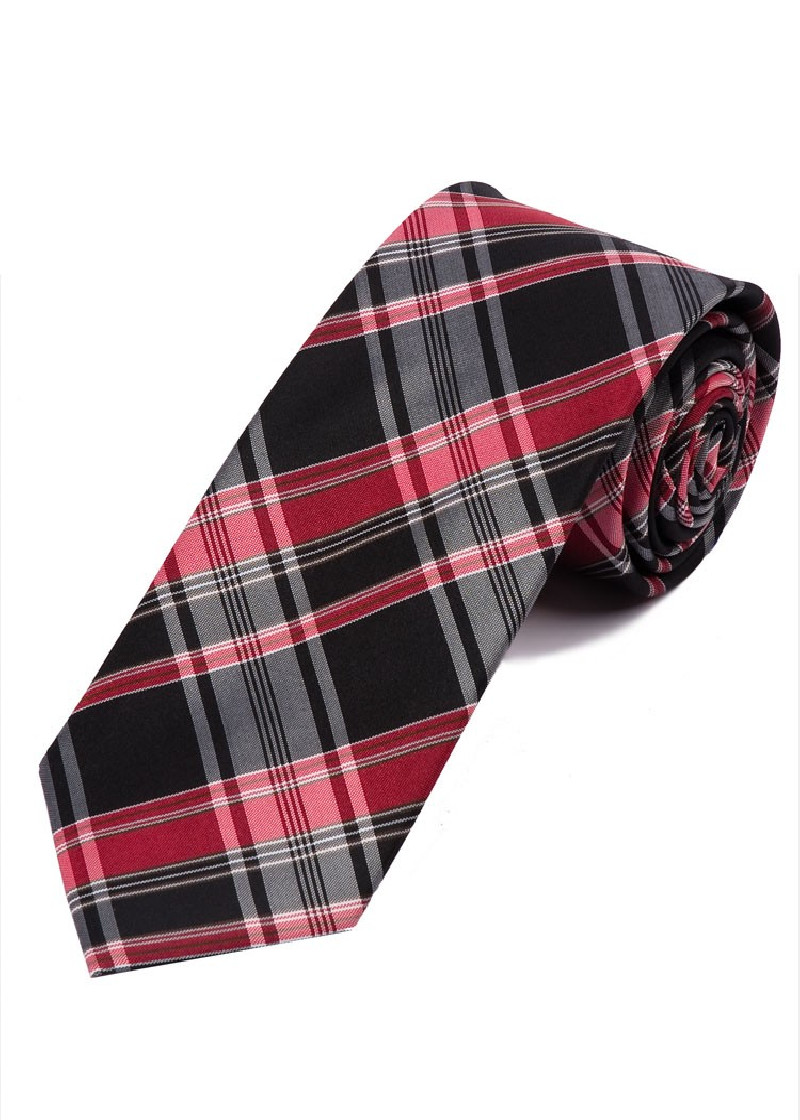 Overlengde Tartan Stropdas Zwart Medium Rood