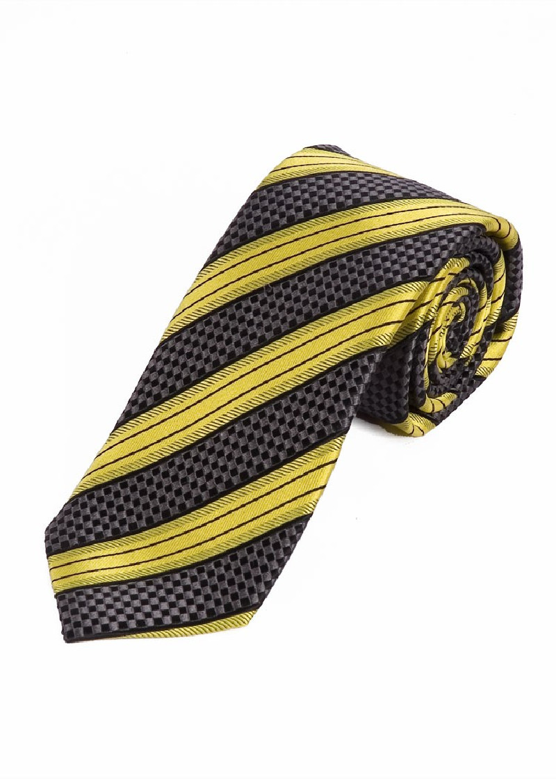 Sevenfold Tie Stripe Ontwerp Donkergrijs Goudgeel