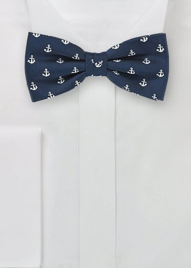Vlinderstrik marine blauw met anker-motief