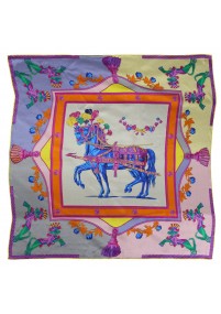 Zijden sjaal paardenmotief gekleurd