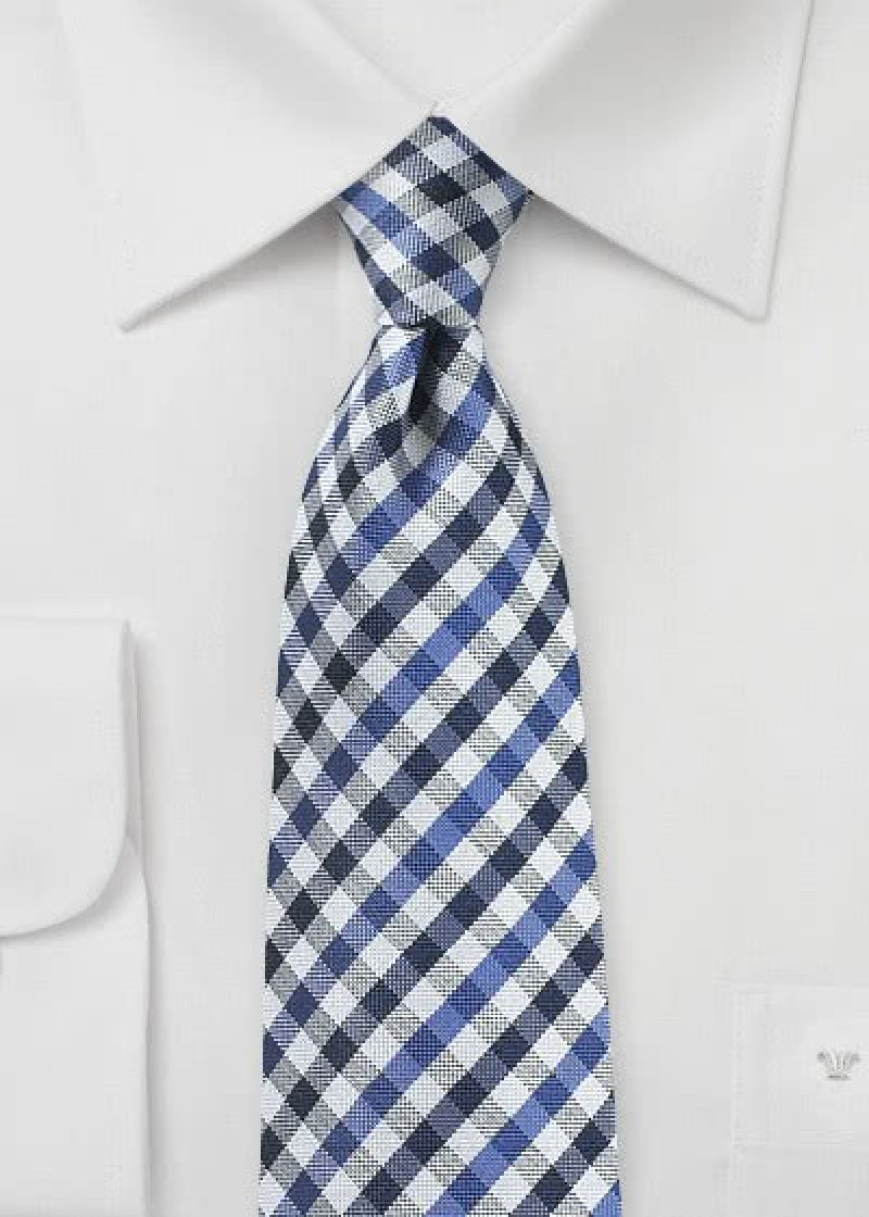 Stropdas Vichy ruitje blauw marineblauw