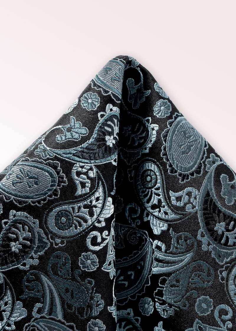 Cavalier Sjaal Paisley Motief Zwart en Lichtblauw