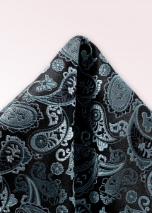 Ziertuch Paisleymuster schwarz und hellblau