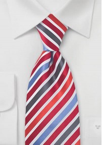 Zijden stropdas met rode en blauwe strepen