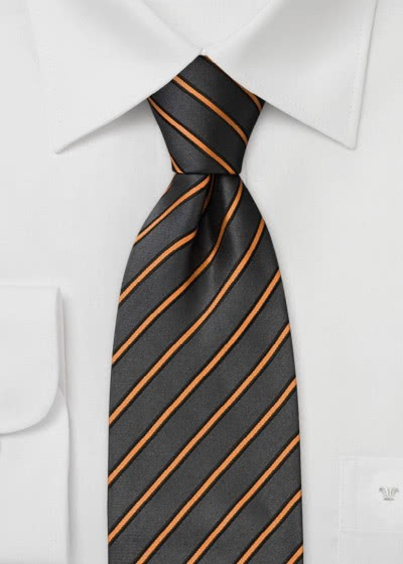 Gestreepte stropdas anthraciet oranje
