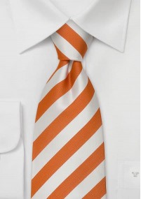 Zijden stropdas oranje wit gestreept