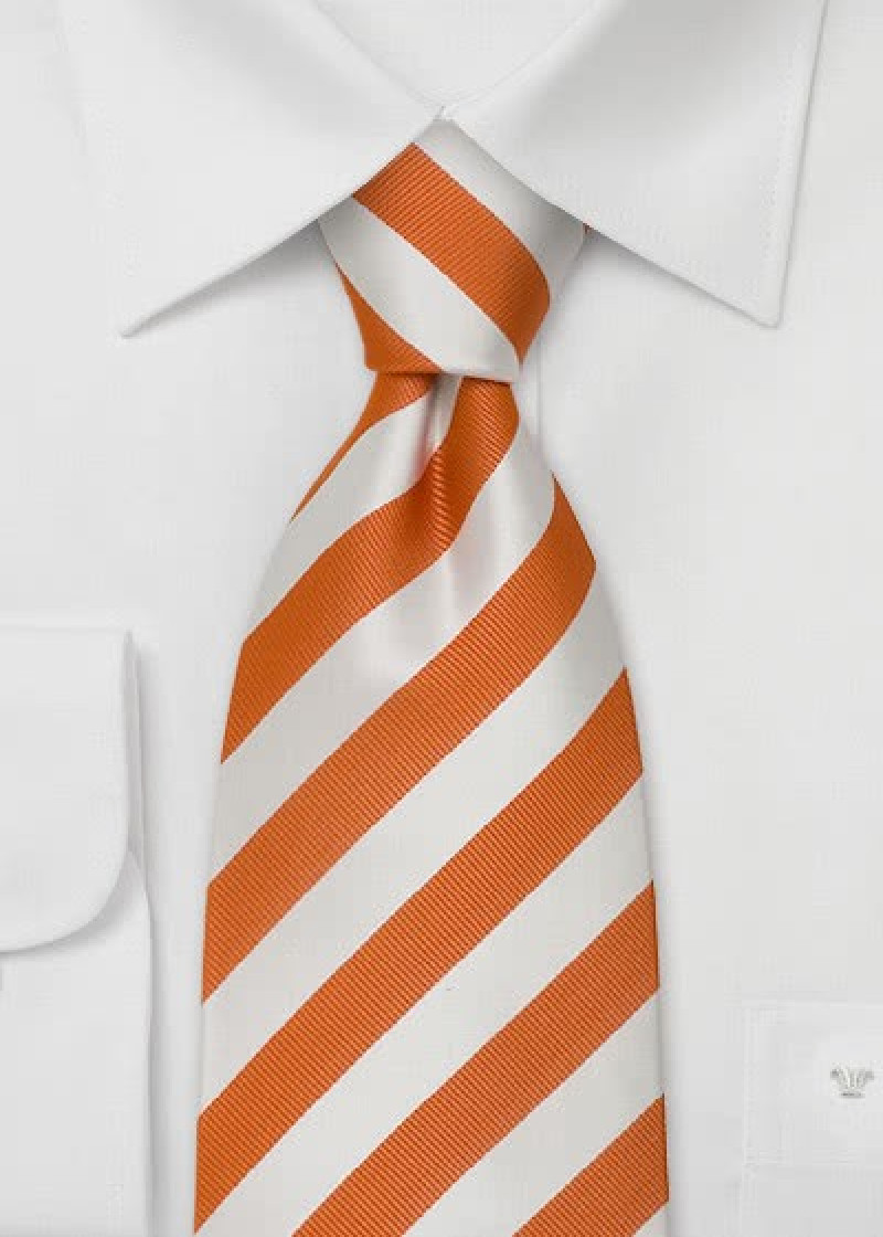 Zijden stropdas oranje wit gestreept