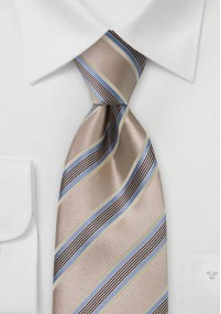 Beige met lichtblauw gestreepte stropdas
