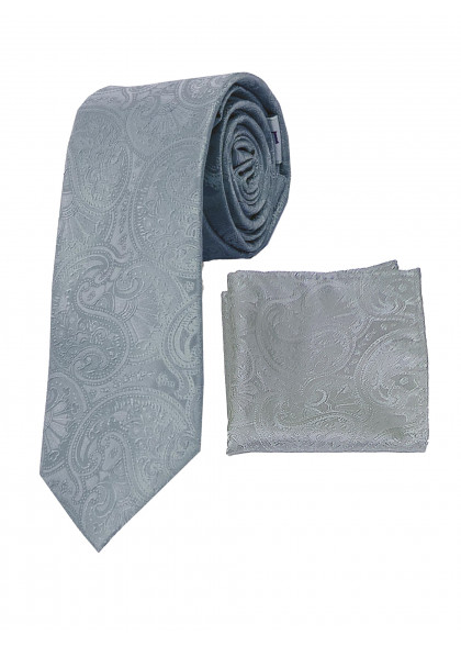 Set Krawatte und Tuch grau Paisley-Muster einfarbig