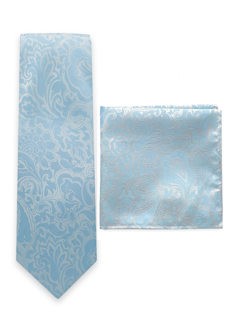 Zakdas en pochet paisley motief hemelsblauw