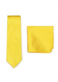Set stropdas pochet geel structuur