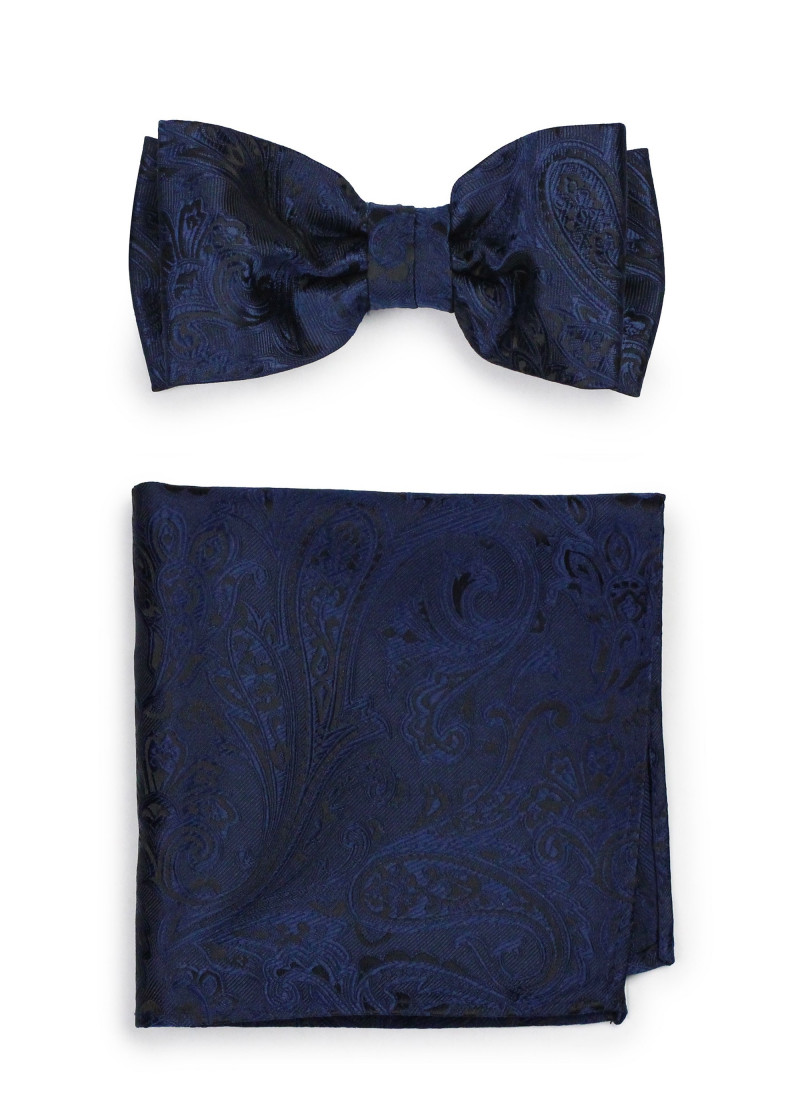 Herenstrik met zakdoek Paisley patroon marine
