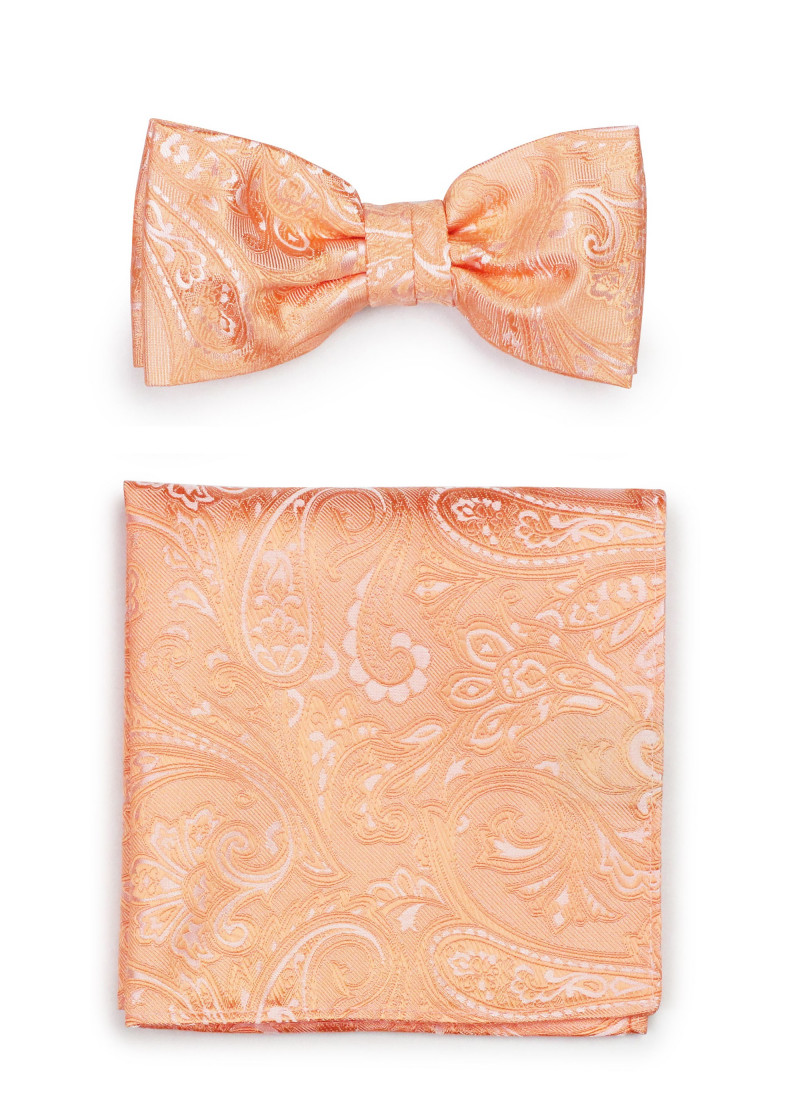 Herenstrik met zakdoek Paisley Zalm
