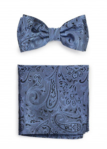 Schleife mit  Einstecktuch Paisleymuster hellblau