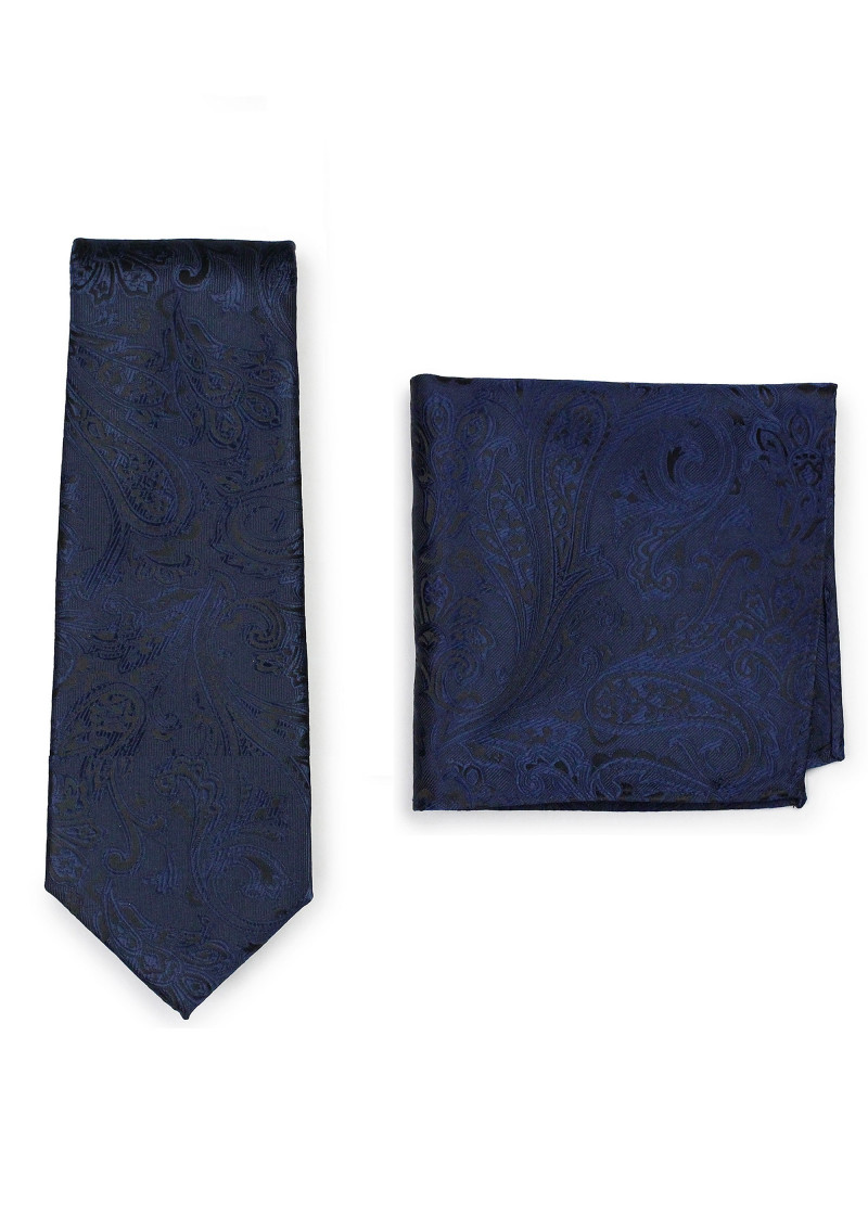 Paisley Patroon Stropdas en Cravat Set navy