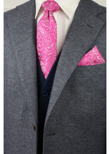 Set Businesskrawatte und Einstecktuch Paisleymotiv pink