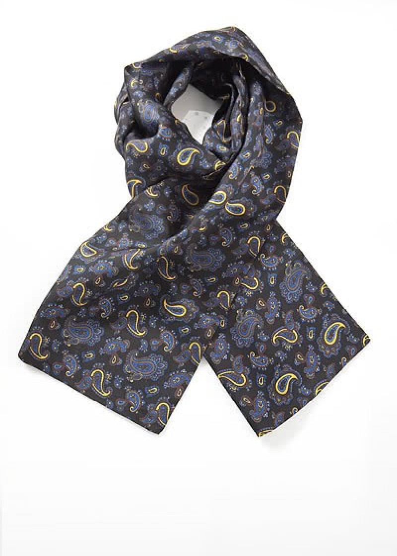 Ascot-sjaal met inktzwart Paisley motief