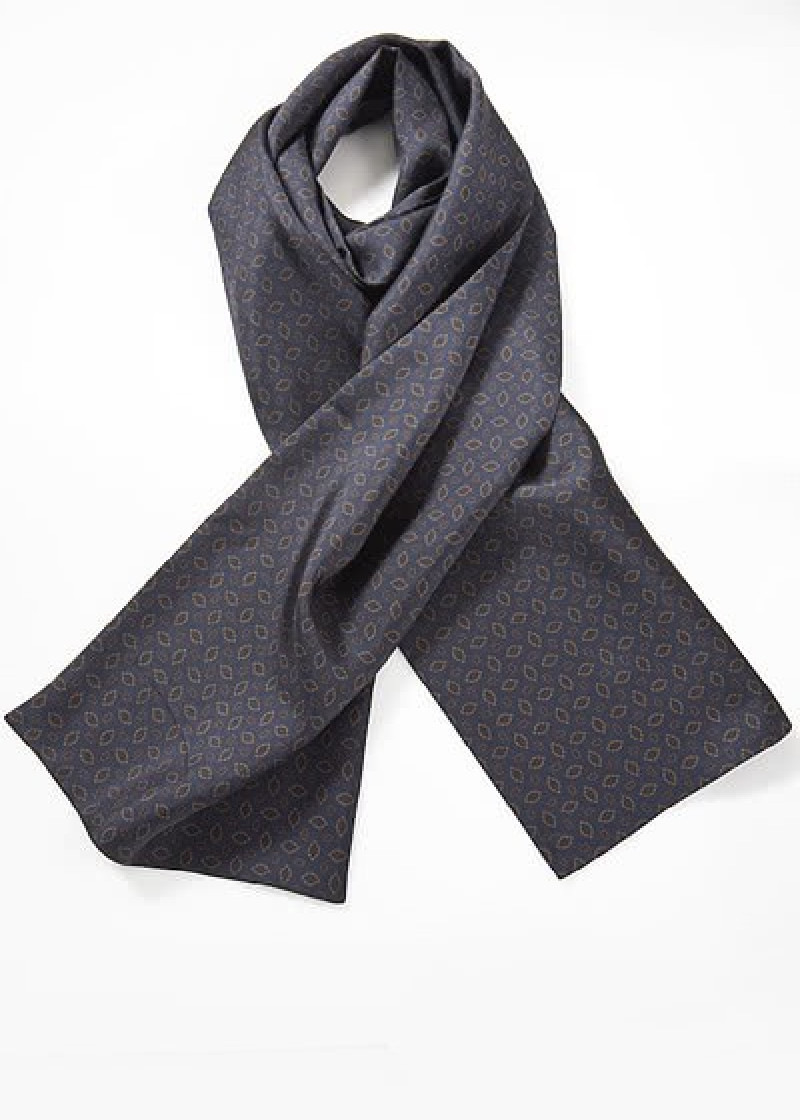 Zijden sjaal groot ornamenten marine blauw