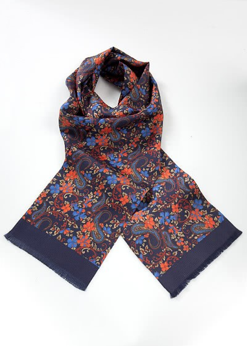 Stropdassjaal gebloemd donkerblauw