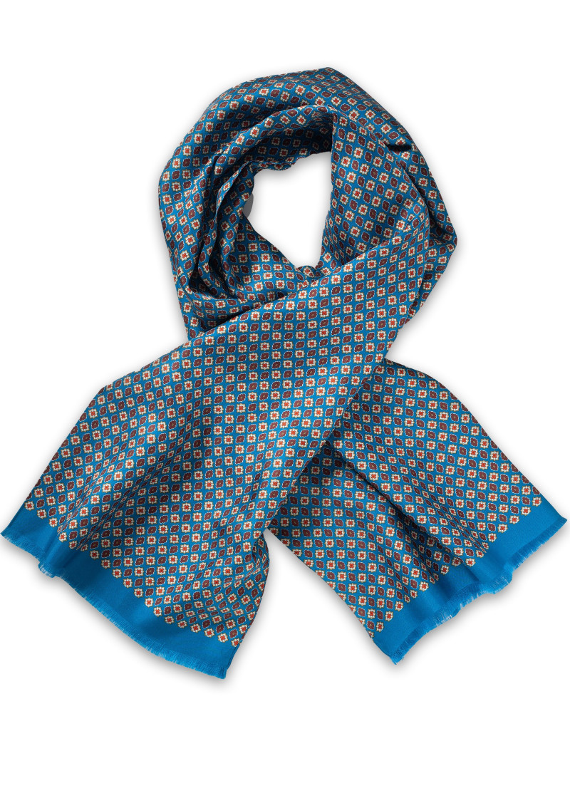 Zijden sjaal breed ornament look blauw