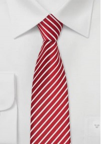 Smalle zijden stropdas rood wit