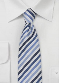 Smalle zijden stropdas blauw wit