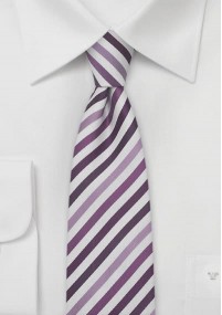 Smalle zijden stropdas paars wit