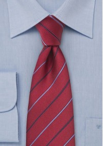 Rode zijden stropdas met blauwe strepen