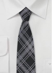 Smalle Zijde stropdas zwart zilver