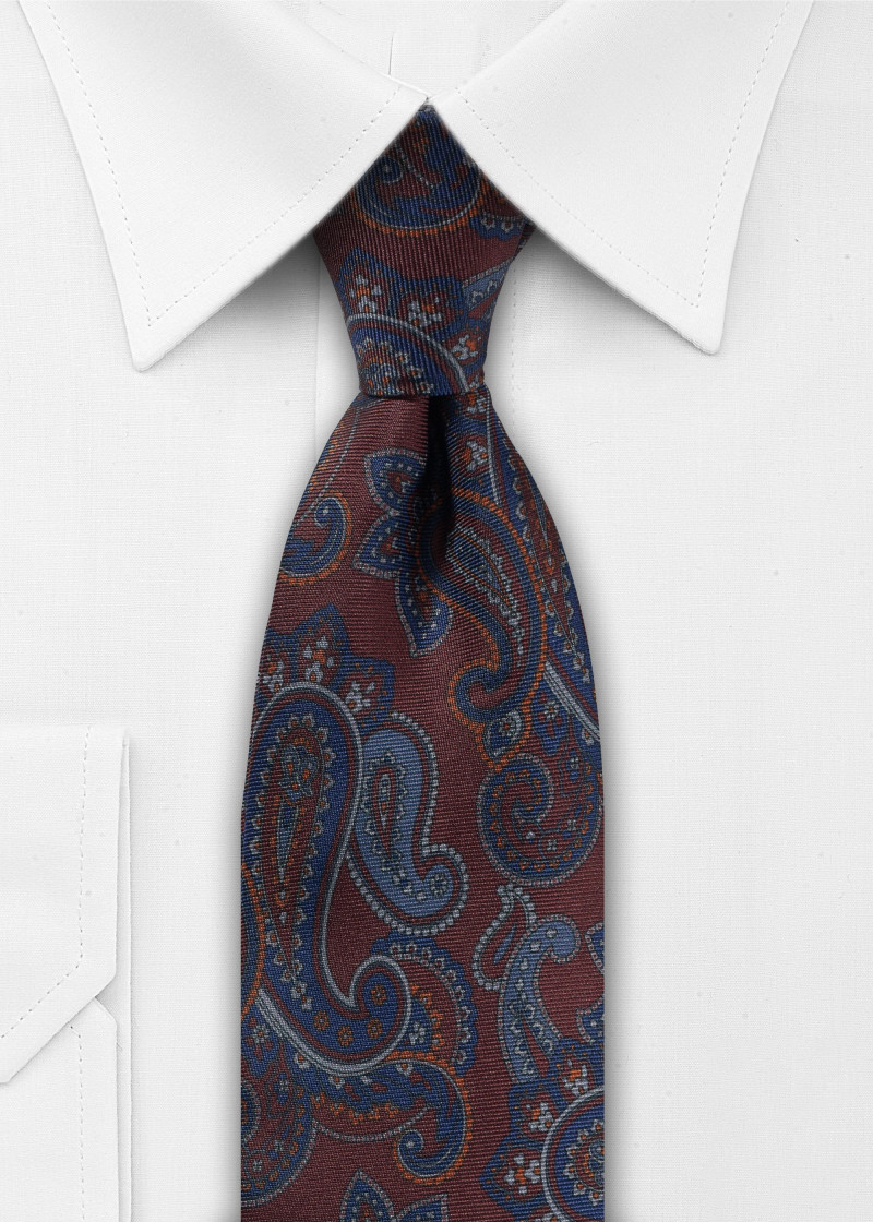 Stropdas Paisley-patroon Wijnrood Koningsblauw