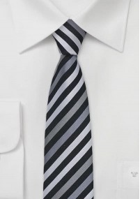 Smalle Zijde stropdas zwart grijs