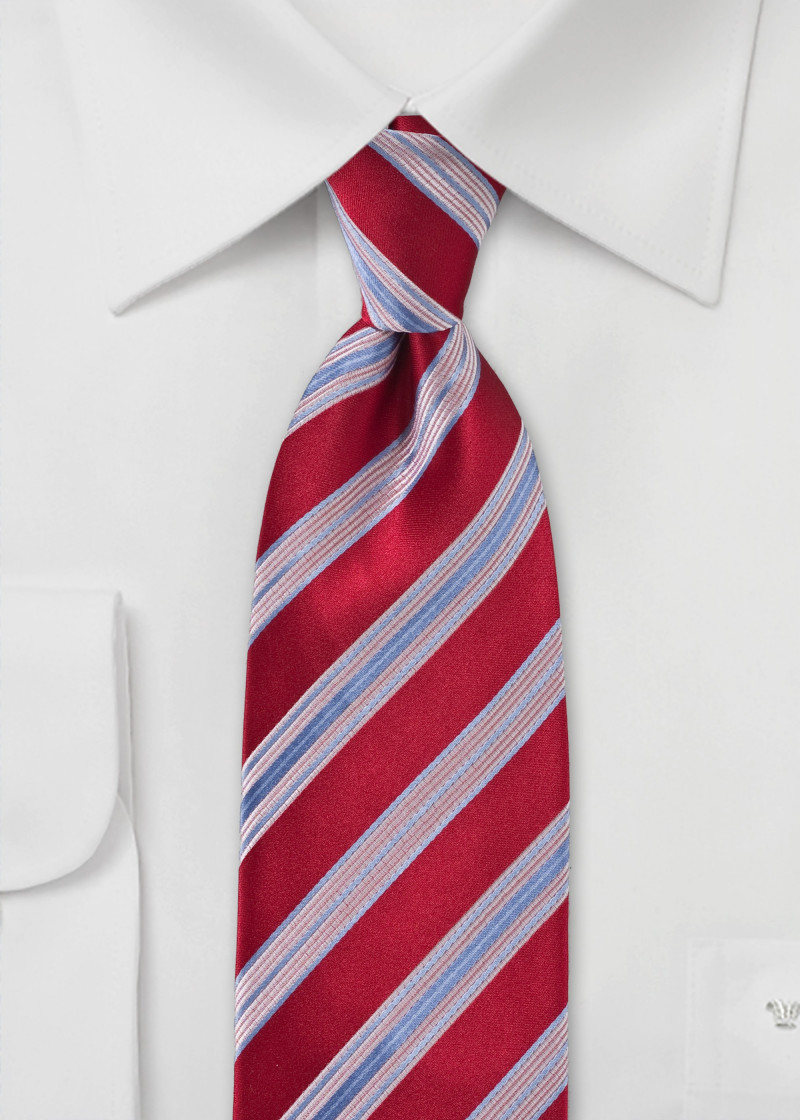 Stropdas Streeppatroon Medium Rood Duif Blauw