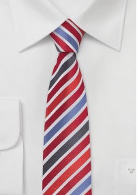 Smalle zijden stropdas blauw wit rood