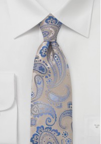 Zakelijke stropdas paisleys beige lichtblauw