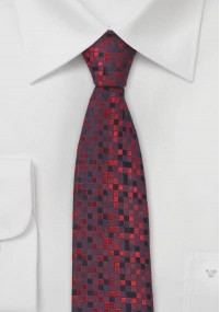 Smalle Zijde stropdas rood zwart