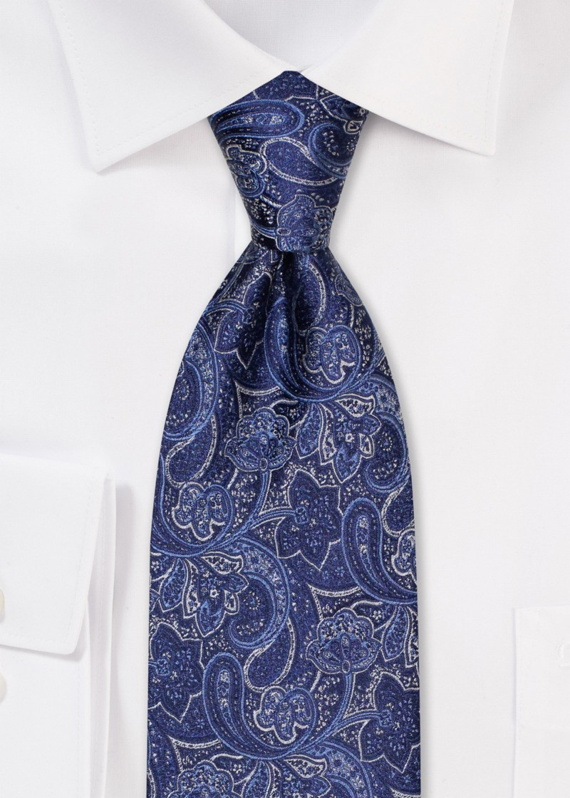 Stropdas paisleymotief marineblauw